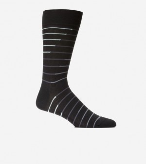 Cole Haan Broken Stripe Dress Crew Men Socks Black | 627308-HAL