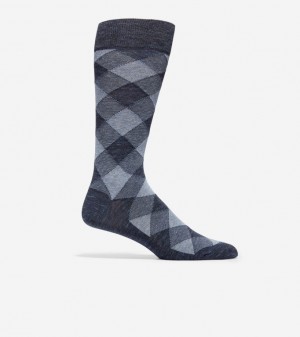 Cole Haan Plaid Twist Dress Crew Men Socks Blue | 248196-SCI