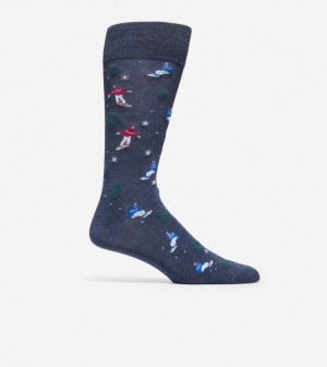 Cole Haan Skier Dress Crew Men Socks Dark Blue | 087912-HYX