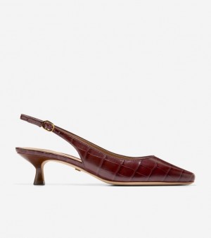 Cole Haan Tayla Kitten Sling Pumps 45mm Women Heels Bloodstone Croc Print | 456012-VZS