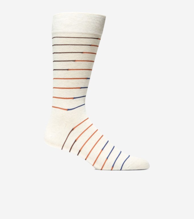 Cole Haan Broken Stripe Dress Crew Men Socks Beige | 659127-OFJ