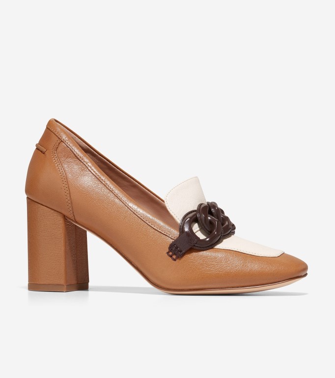 Cole Haan Chrystie Square Chain Women Heels White Dark Chocolate | 892431-DCK