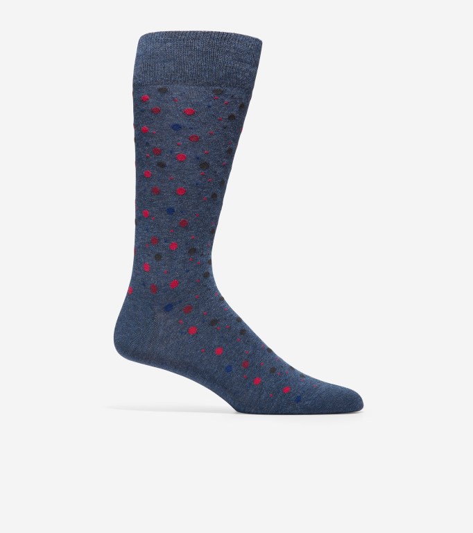 Cole Haan Dot Dress Crew Men Socks Blue | 732460-KGM