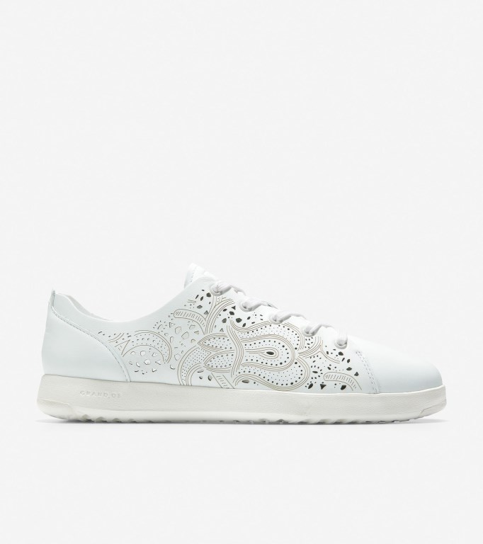 Cole Haan Grandprø Tennis Laser Cut Women Sneakers White | 754683-OWF