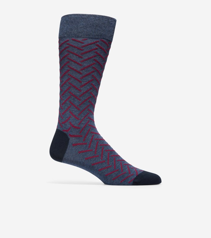 Cole Haan Herringbone Dress Crew Men Socks Dark Blue | 102945-JIS