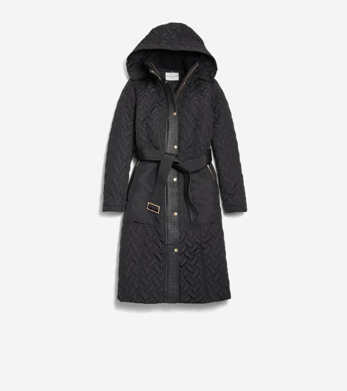 Cole Haan Hooded Long Belted Women Coat Black | 925304-YLC