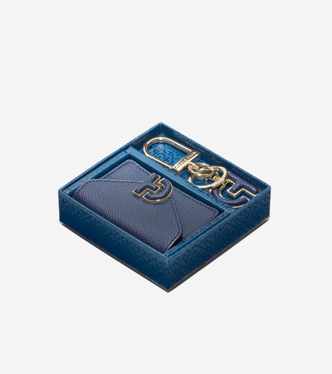 Cole Haan Town Gift Set Women Card Case Navy Blue | 821364-NGC