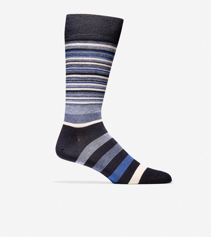 Cole Haan Town Stripe Crew Men Socks Navy / Blue | 754386-OFS