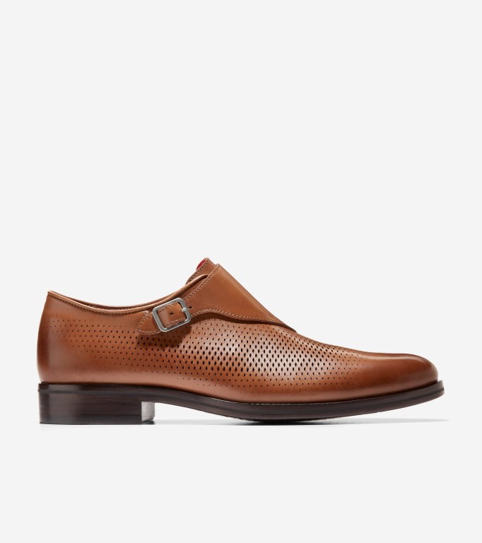 Cole Haan Washington Grand Laser Monk Strap Men Smart Shoes Brown / Dark Chocolate | 347825-MRP